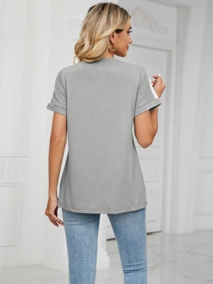 Wholesale Solid Color Lace Panel Short Sleeve T-Shirt