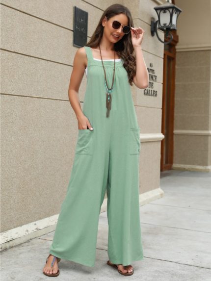 Wholesale Solid Color Loose Pocket Overalls