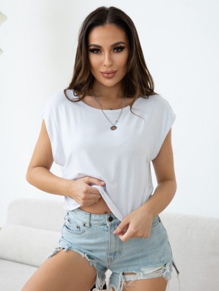 Wholesale Solid Color Short Sleeve Cropped T-Shirt