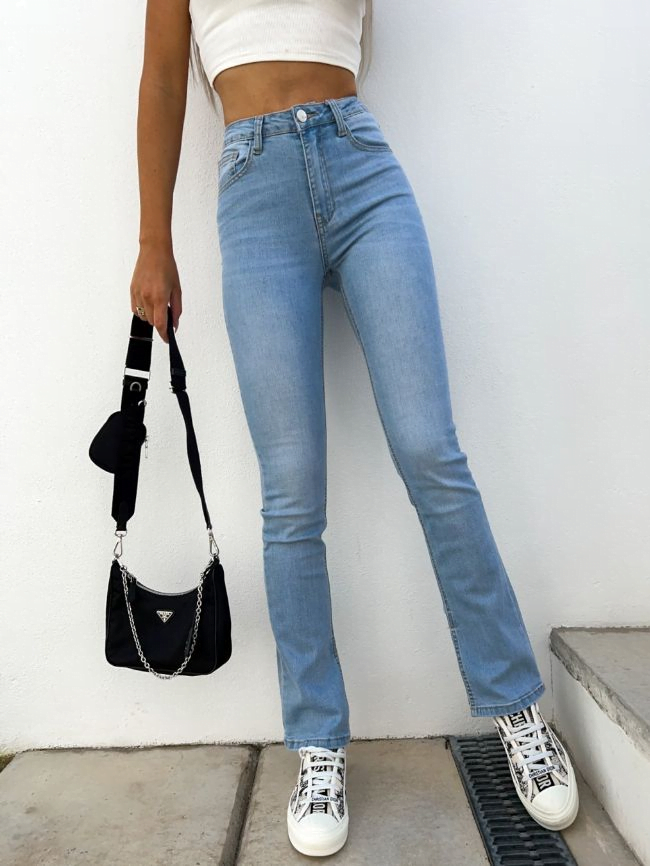 Wholesale Solid Color Slim Hem Slit Jeans