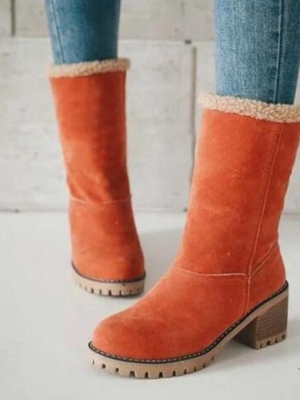 Wholesale Solid color round toe plush boots