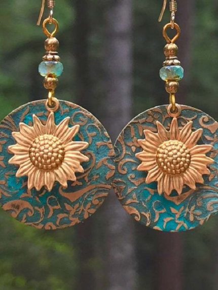 Wholesale Vintage Boho Sunflower Pattern Earrings