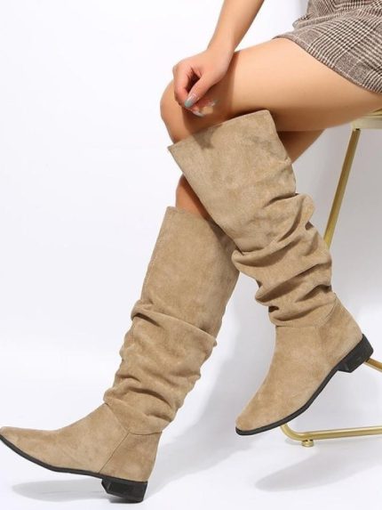 Wholesale Vintage Solid Color Suede Flat Boots