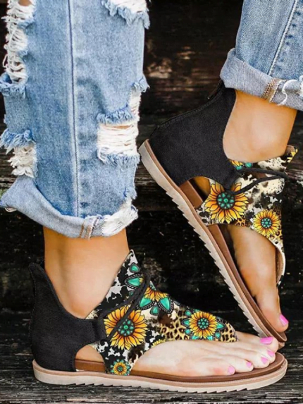 sunflower print thong sandals