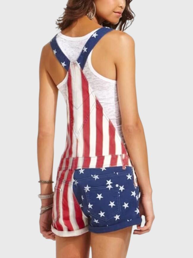 American Flag Print Pocket Jumpsuit