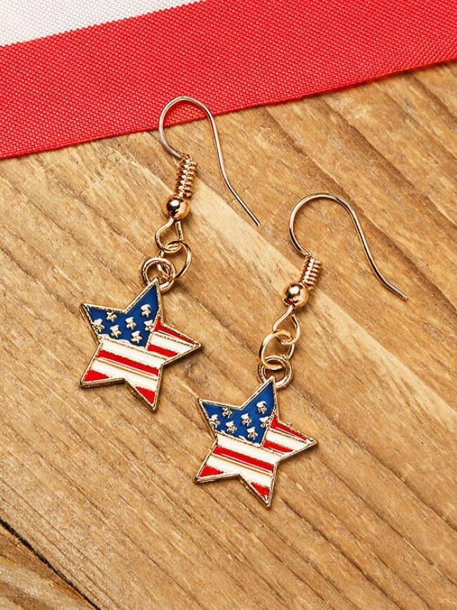 American Flag Star Heart Earrings