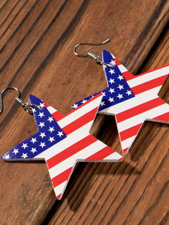 American Flag Star Hook Leather Earrings