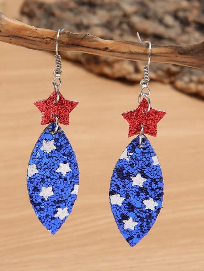 American Flag Stars Print Sequin Earrings