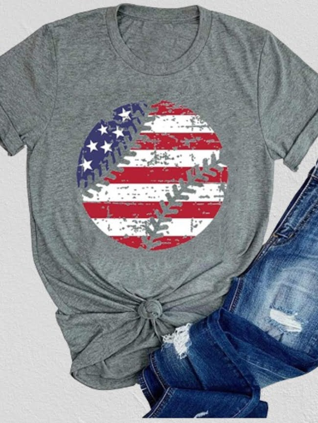 American flag baseball print T-shirt