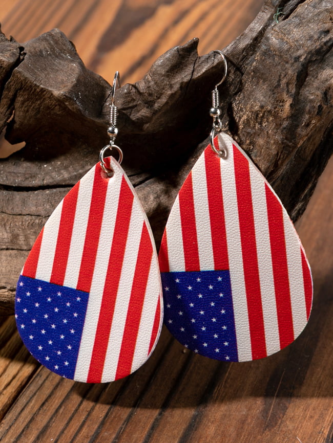 American flag element leather earrings