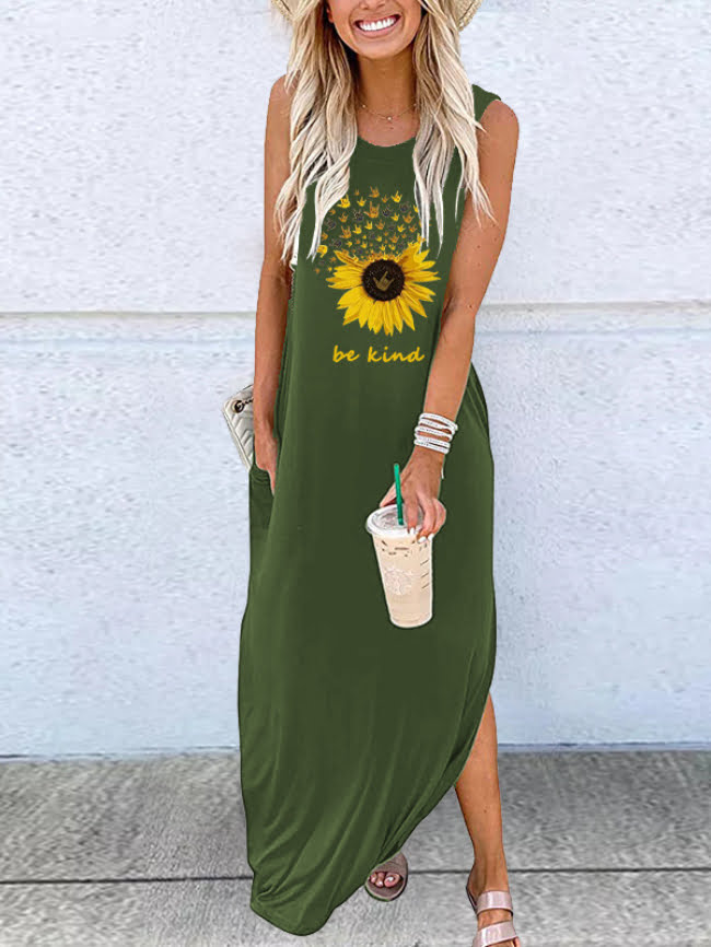 Wholesale BE KIND Sunflower Print Sleeveless Dress