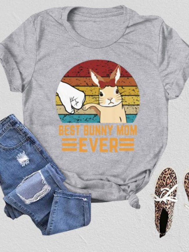 Wholesale BEST BUNNY MOM EVER Letter Print T-Shirt
