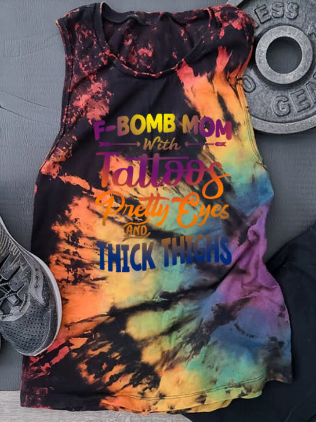 Wholesale BOMB MOM Print Tie-Dye Tank Top