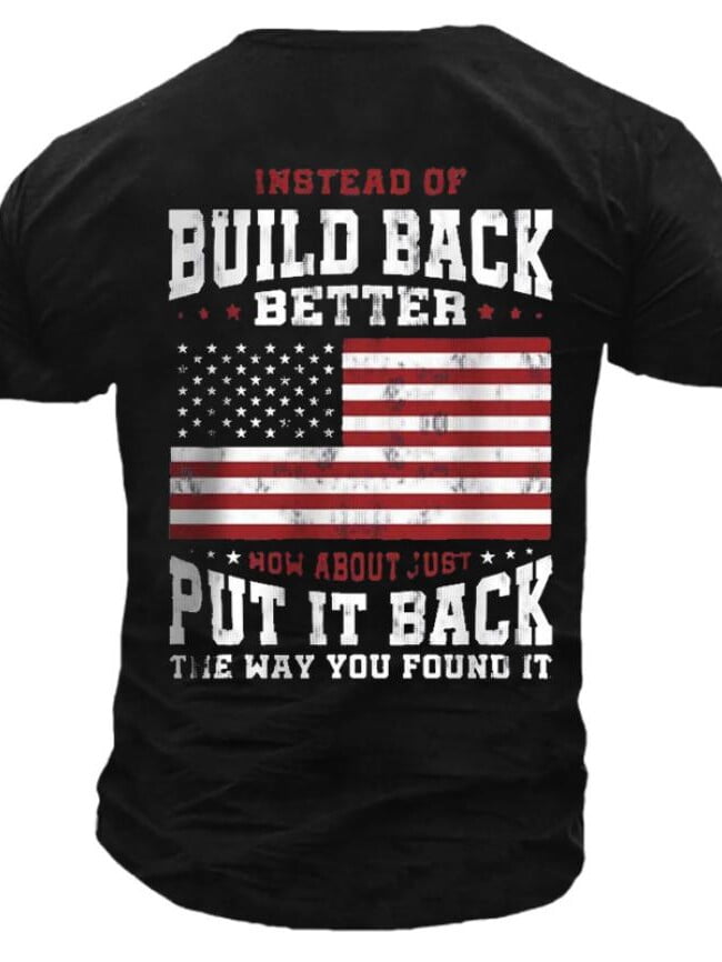 BUILD BACK Alphabet Flag Print Casual T-Shirt