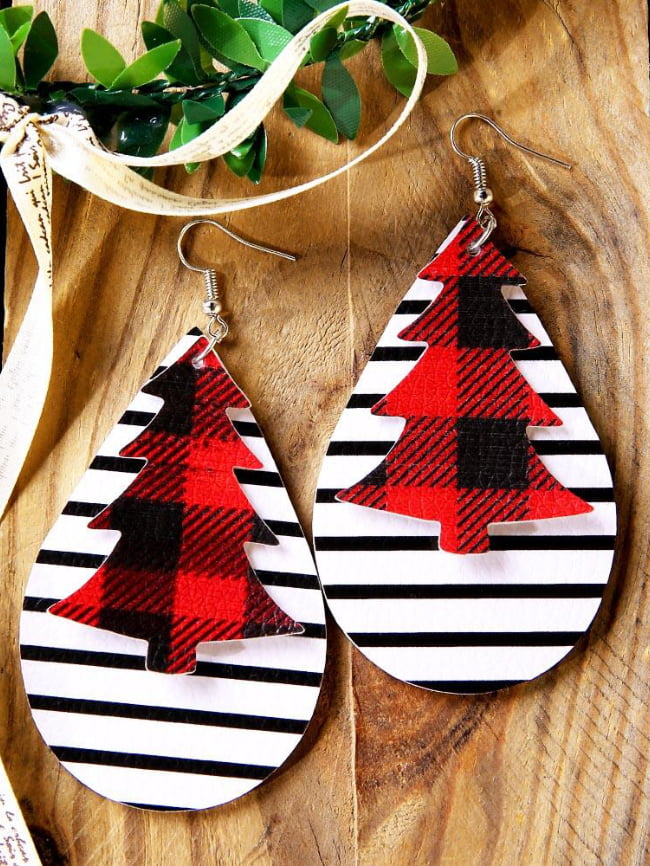 Black and white striped drop earrings