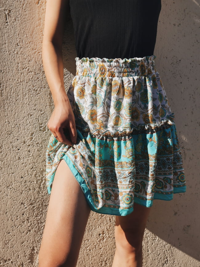 Bohemian pattern print ruffle skirt 20