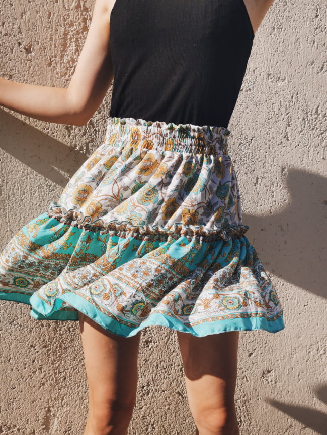 Bohemian pattern print ruffle skirt 21