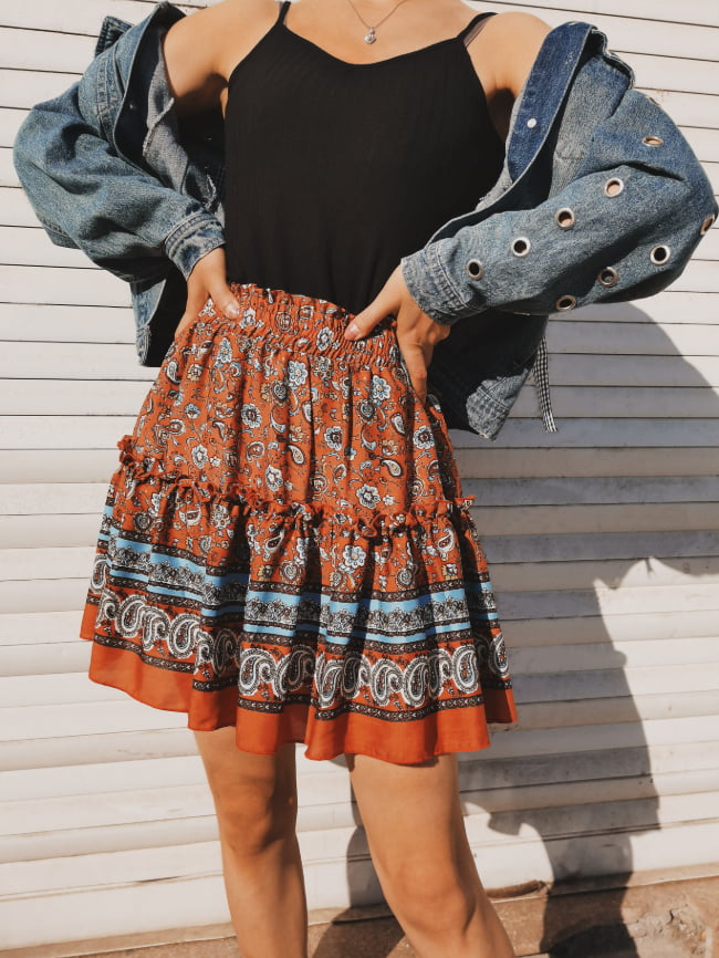 Bohemian pattern print ruffle skirt 24