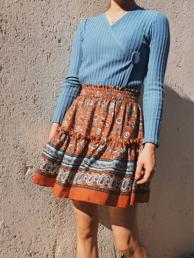 Bohemian pattern print ruffle skirt 25