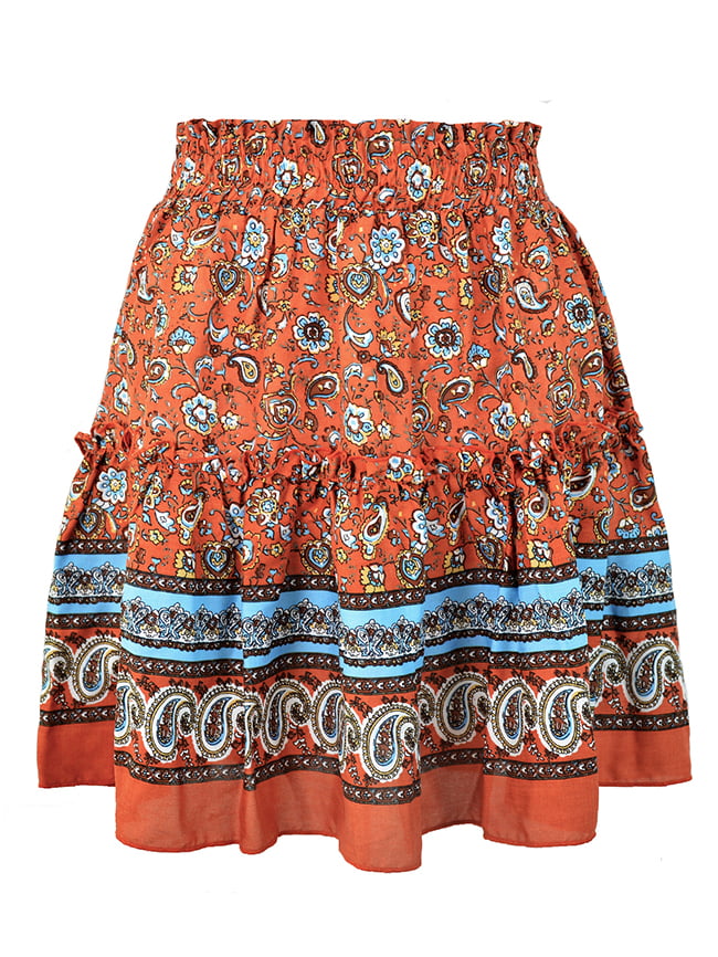 Bohemian pattern print ruffle skirt 26