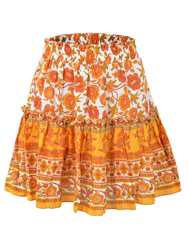 Bohemian pattern print ruffle skirt 30