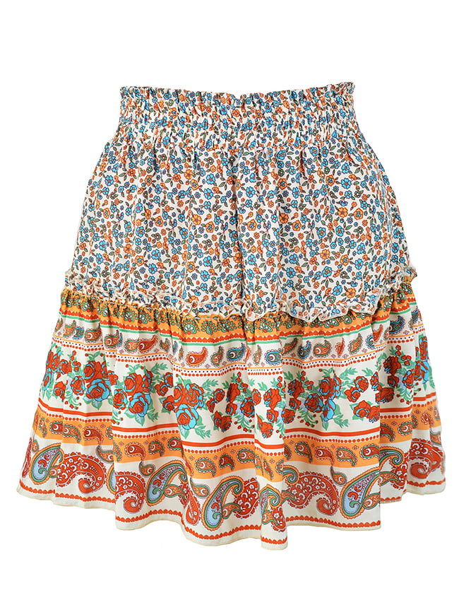 Bohemian pattern print ruffle skirt 32