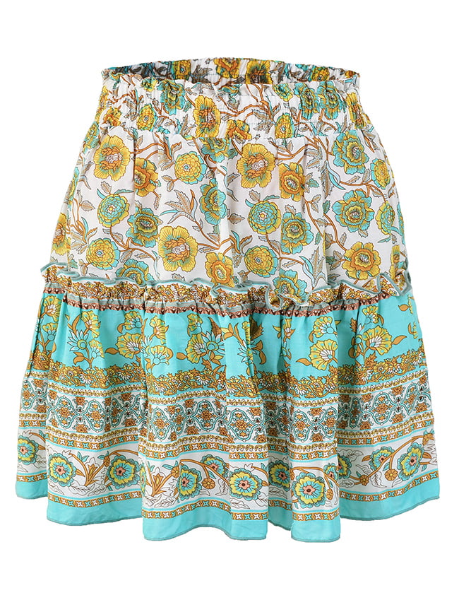 Bohemian pattern print ruffle skirt 33