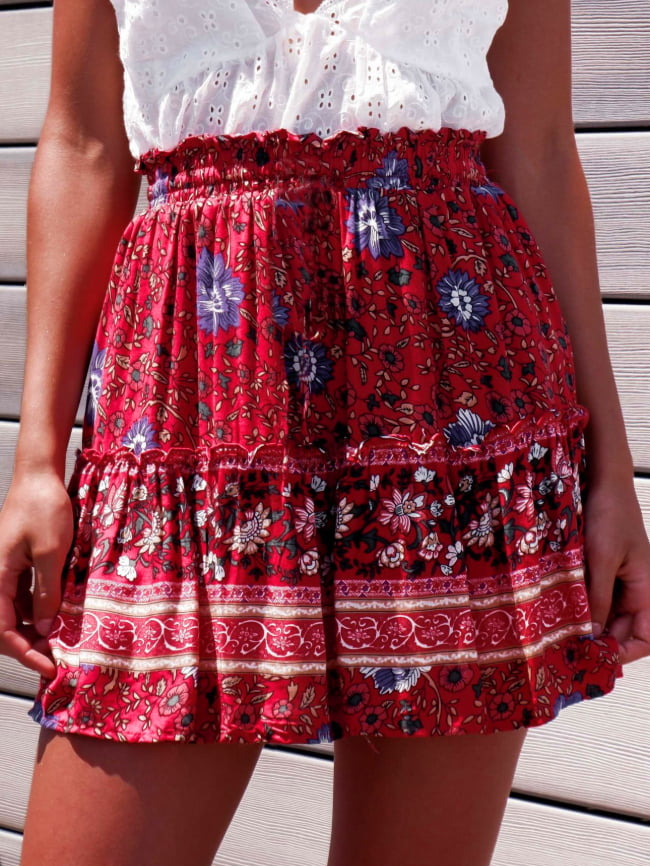 Bohemian pattern print ruffle skirt 5