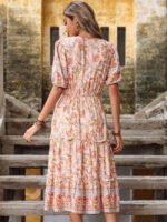 Wholesale Boho Floral V-Neck Ruffle Dress