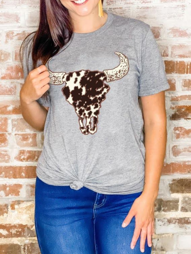 Bull Head Print Short Sleeve T-Shirt