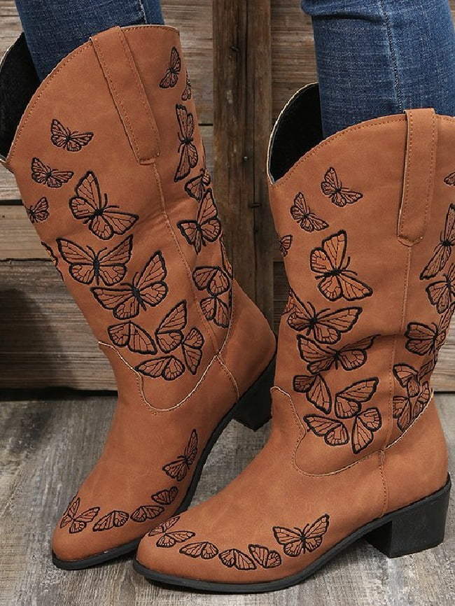 Butterfly Embroidered Rider Boots 2