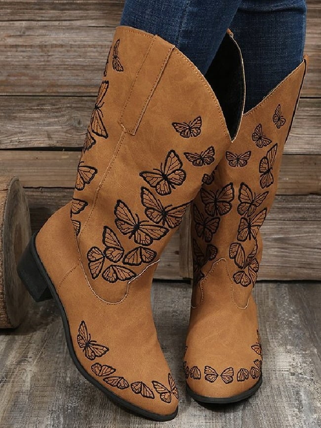 Butterfly Embroidered Rider Boots 4