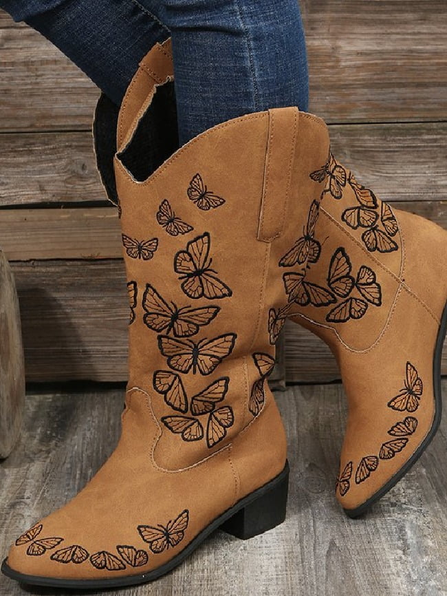 Butterfly Embroidered Rider Boots 5