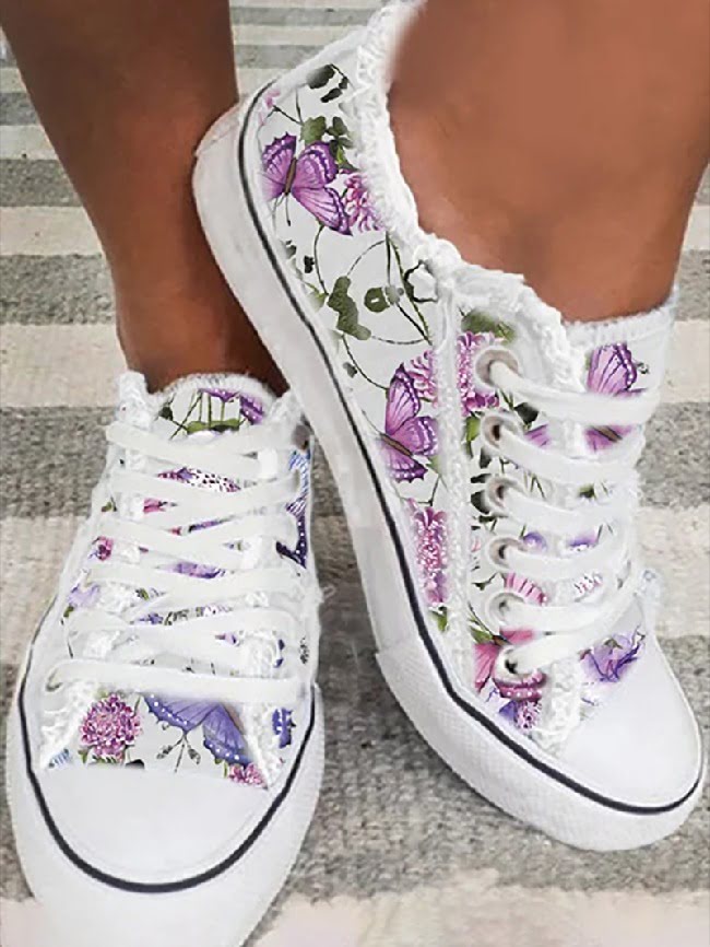 Butterfly Floral Print Casual Canvas Shoes