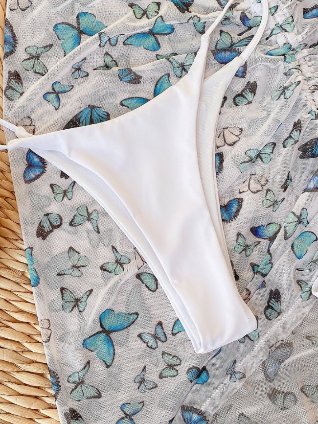 Wholesale Butterfly Print Bikini Three-Piece Swimsuit
