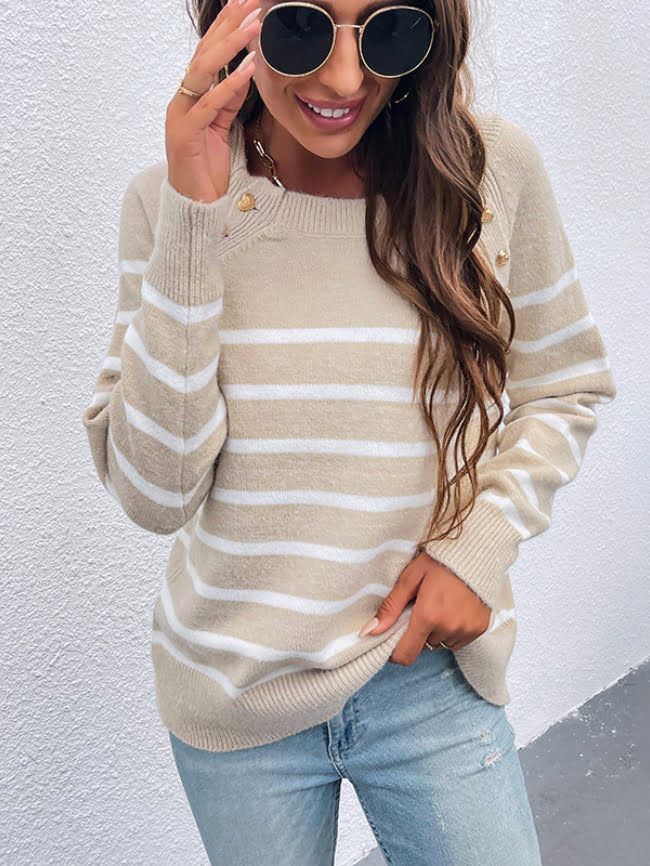 Button Decor Striped Sweater
