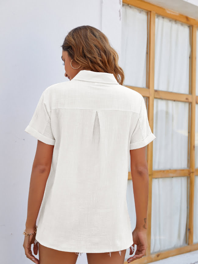 Wholesale Button Short Sleeve Cotton Linen Shirt