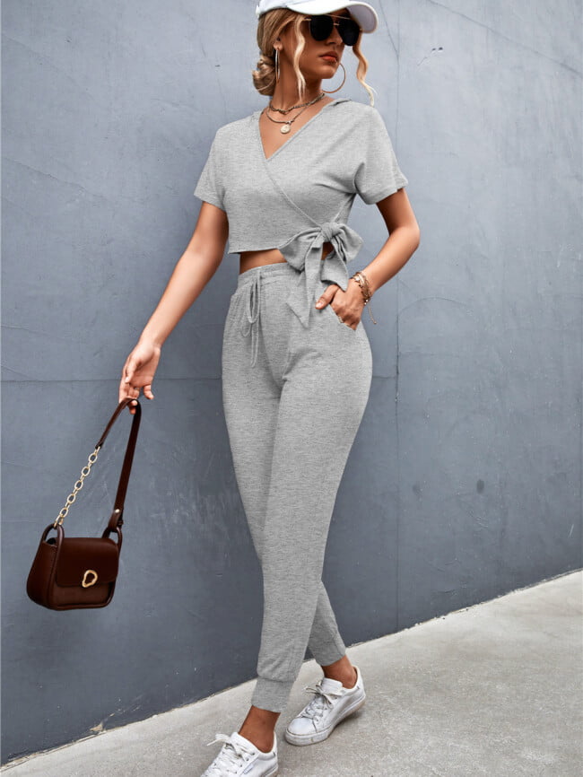 Casual Hooded Cross Strap Two Piece Set