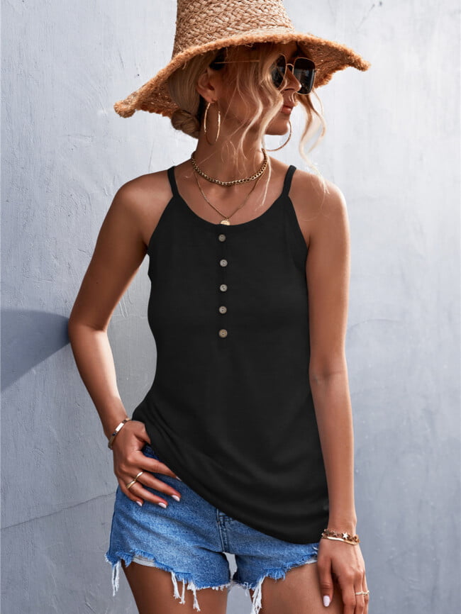 Casual Solid Button Camisole