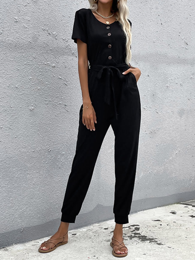 Casual lace-up cropped jumpsuit