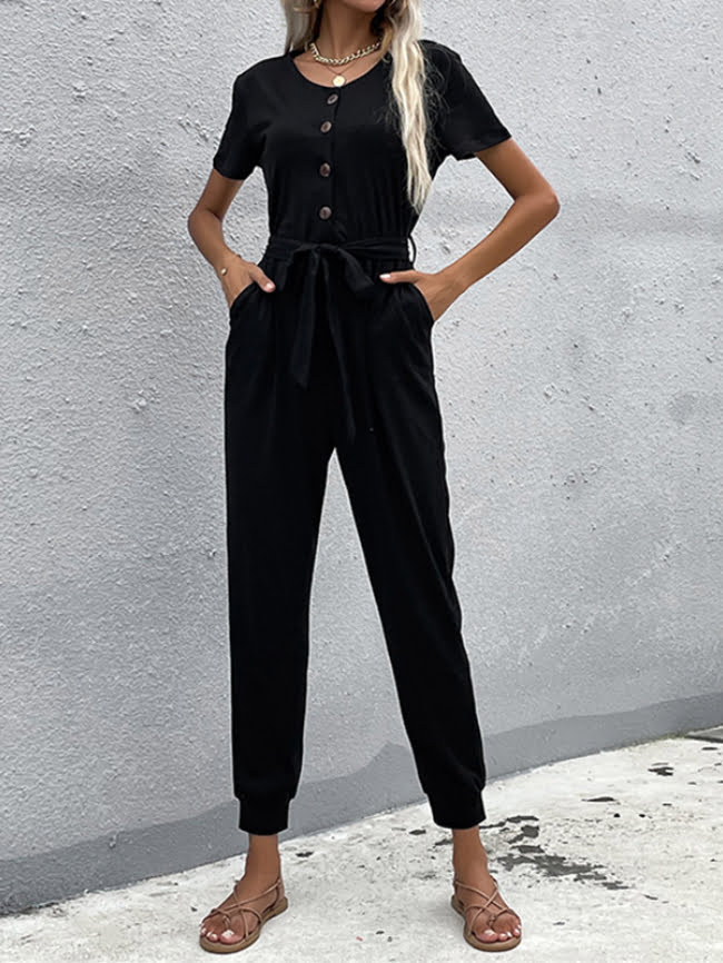 Casual lace-up cropped jumpsuit