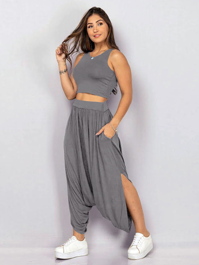 Wholesale Casual sleeveless top harem pants two piece