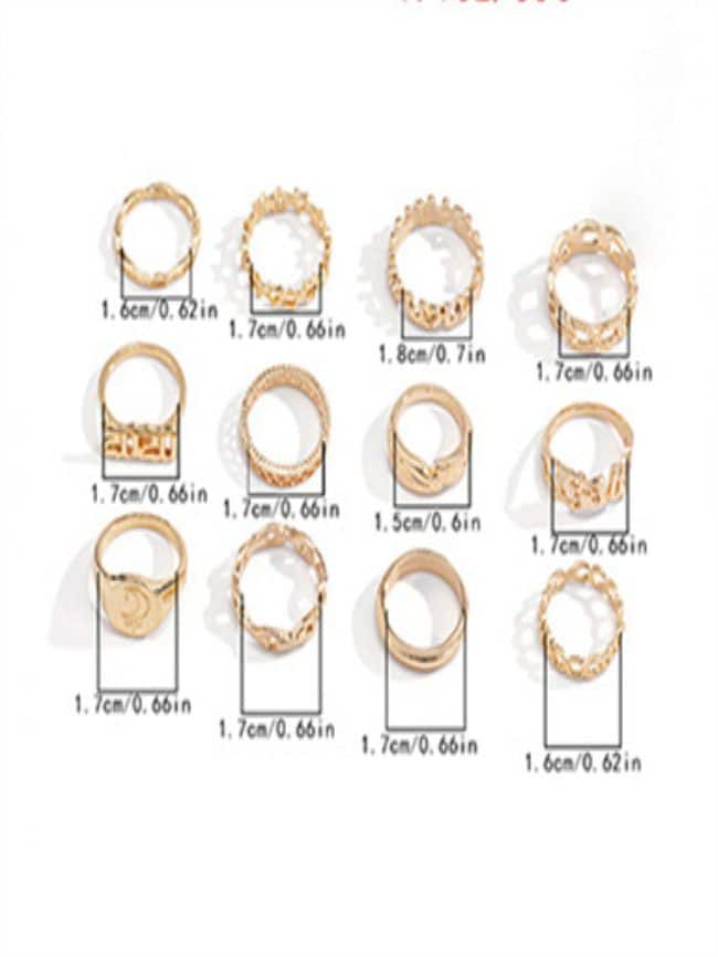 Chain Shaped Retro Hollow Multiple Moon Embossed Ring Set 5 1