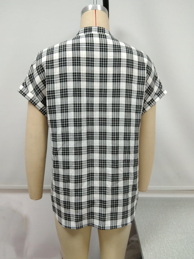 Wholesale Check V-Neck Short Sleeve Shirt