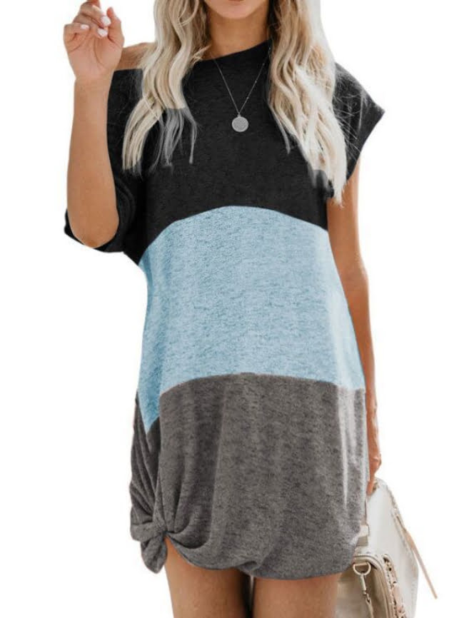 Colorblock Knotted Short Sleeve Dress 1