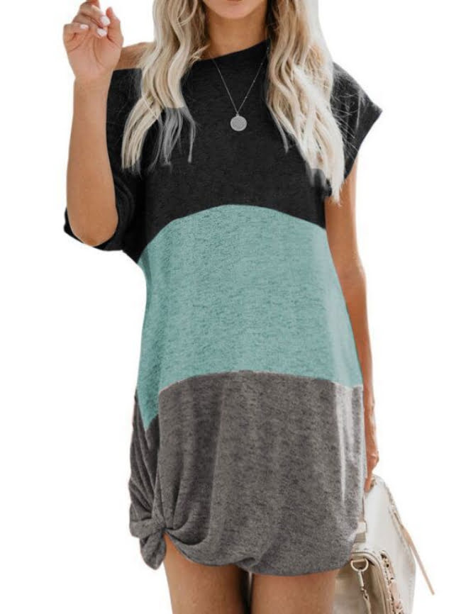 Colorblock Knotted Short Sleeve Dress 6
