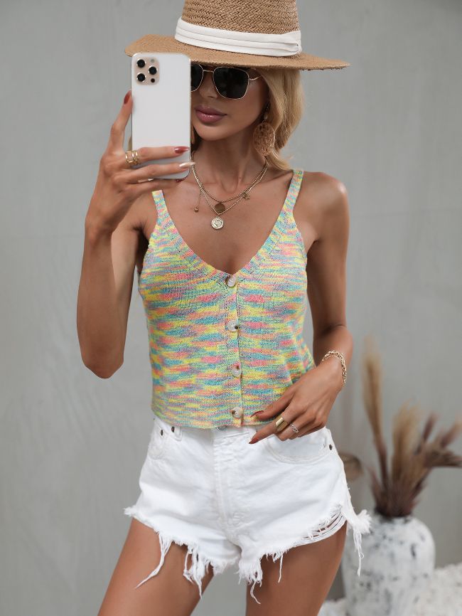 Wholesale Colorblock V-Neck Cropped Tank Top