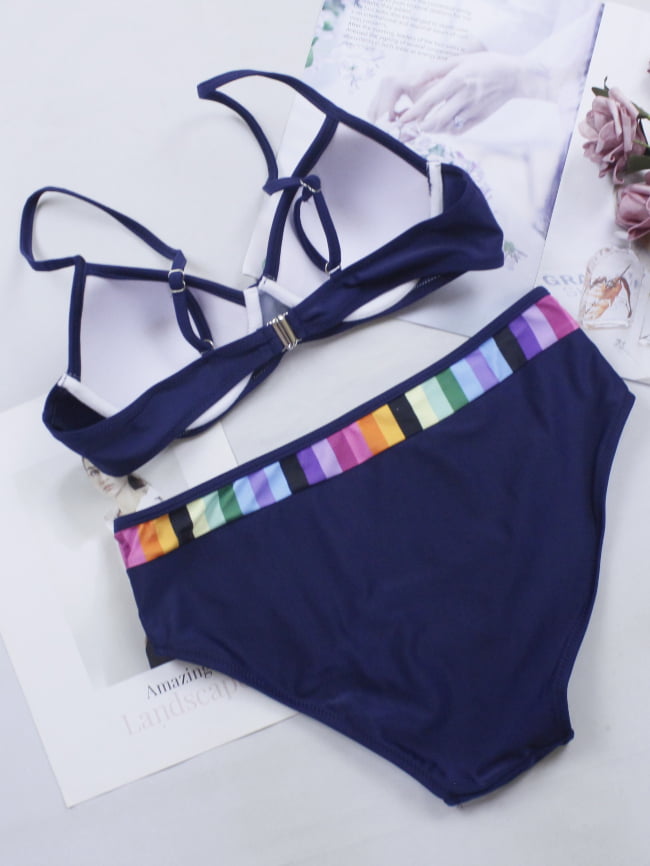 Colorblock print bikini swimsuit