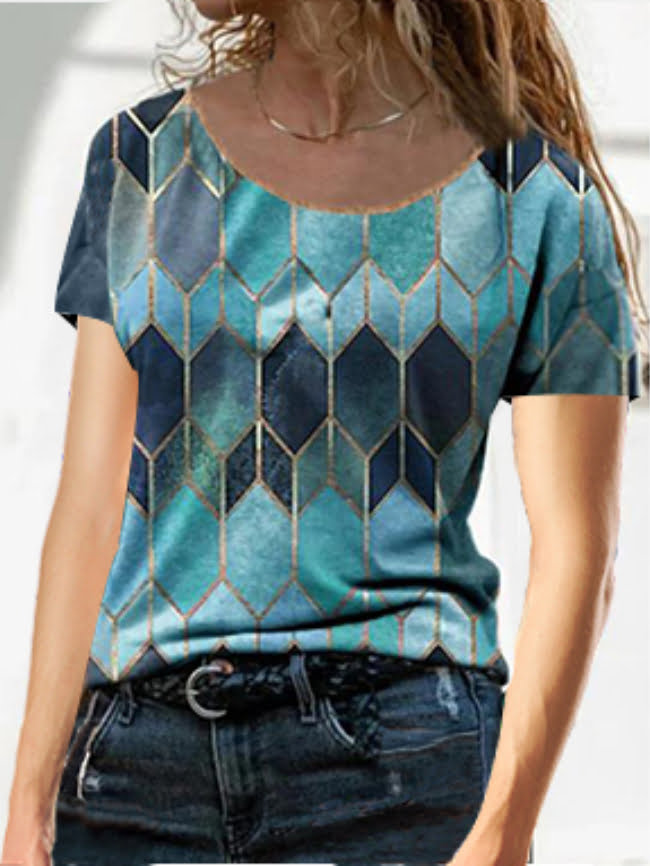 Colorful geometric rhombus print T shirt 1