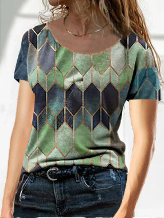 Colorful geometric rhombus print T shirt 3